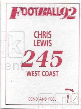 1992 Select AFL Stickers #245 Chris Lewis Back